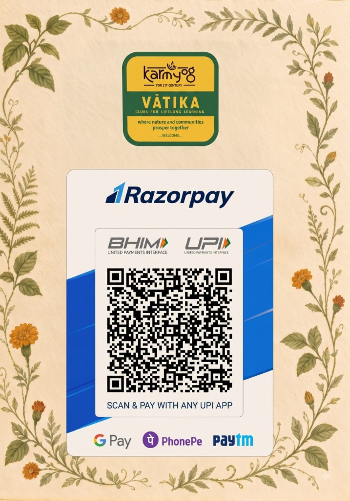 Official KarmYog Vatika Razorpay UPI scan-and-pay poster